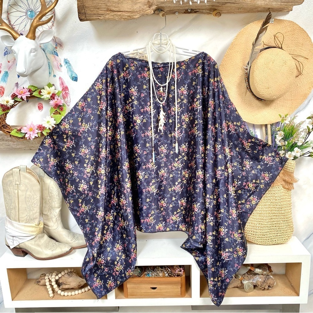 Vintage Navy Floral Poncho Top